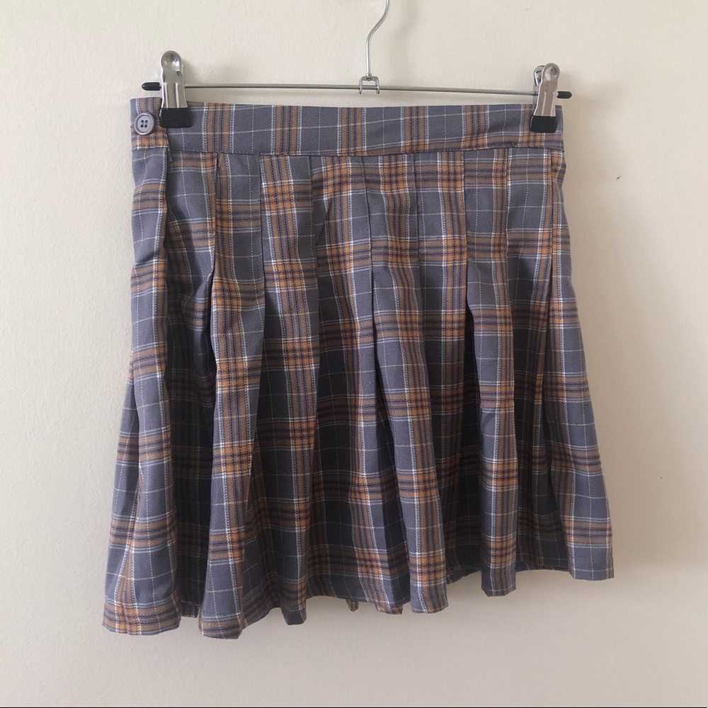 Gray and Orange Plaid Skirt